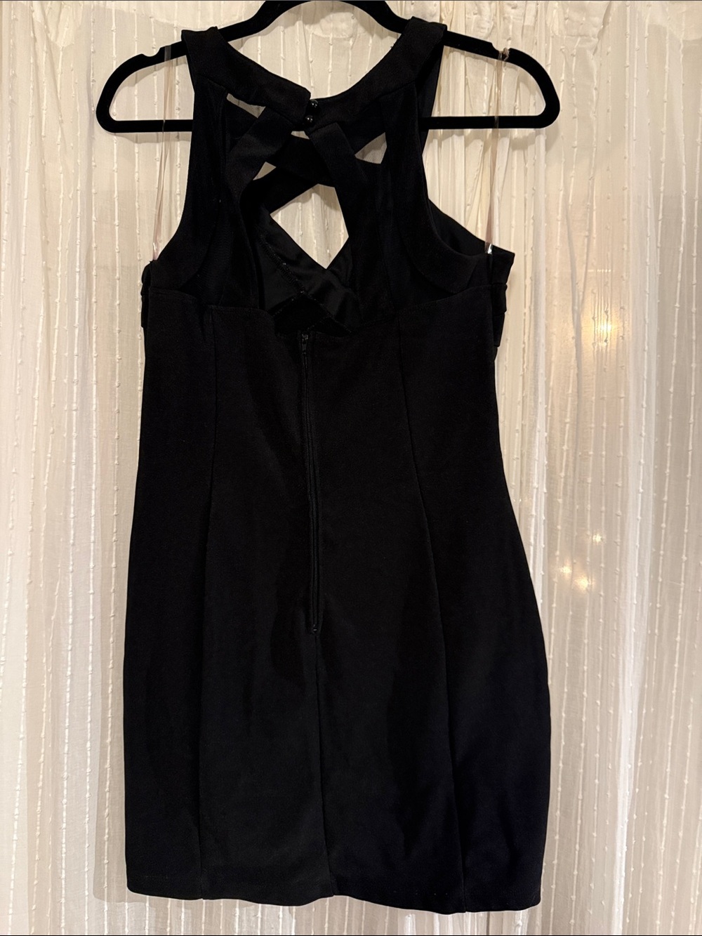 Crystal Doll Black Mini Dress with Crisscross Back